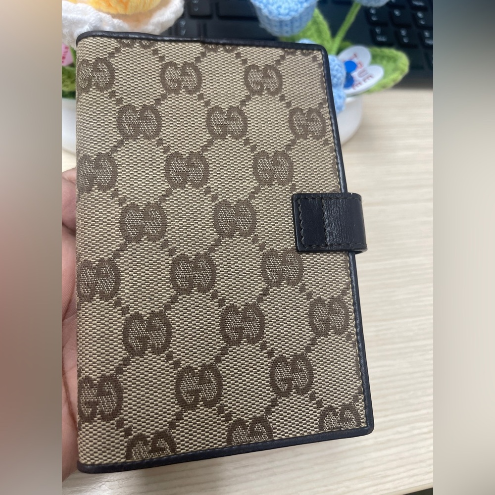Vintage GUCCI GG Canvas Brown Drk Brown Lthr Bifold Diary Day Planner/Organizer - Picture 8 of 16